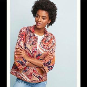 Anthropologie Paisley Print Blazer in Rust Orange, Navy & Cream